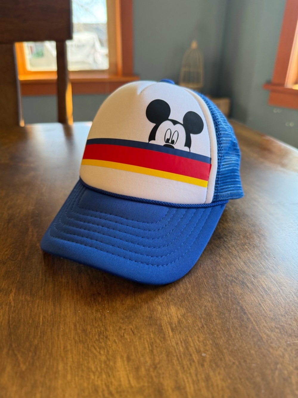 Baby Disney Blue and White Mickey Trucker Hat with Red and Yellow Stripes